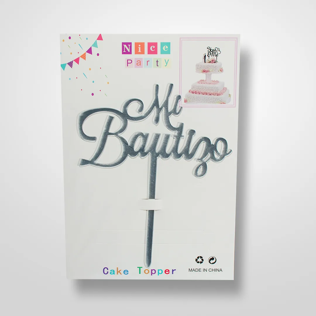 Topper para Torta Bautizo Plateado