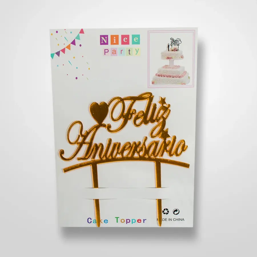 Topper para Torta Feliz Aniversario Dorado