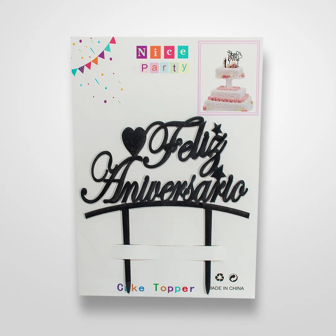 Topper para Torta Feliz Aniversario Negro