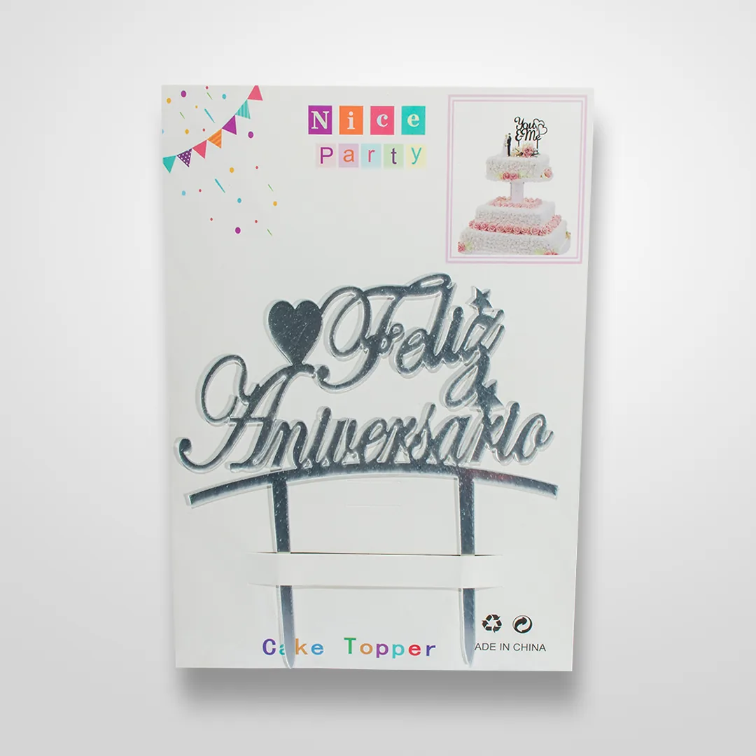 Topper para Torta Feliz Aniversario Plateado