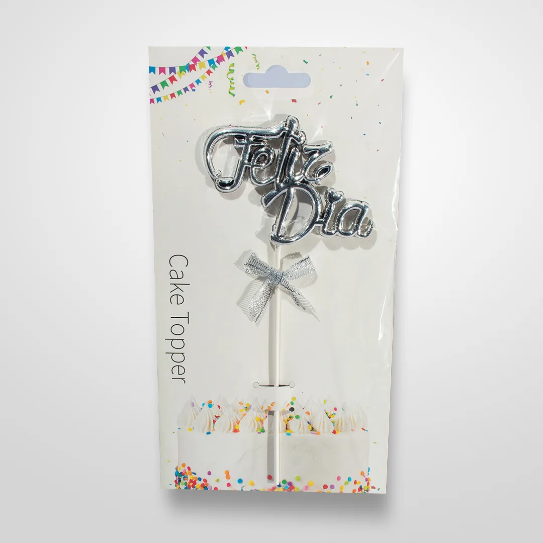 Topper 3D Feliz Día Plateado