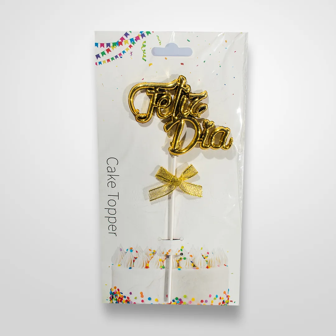 Topper 3D Feliz Día Dorado